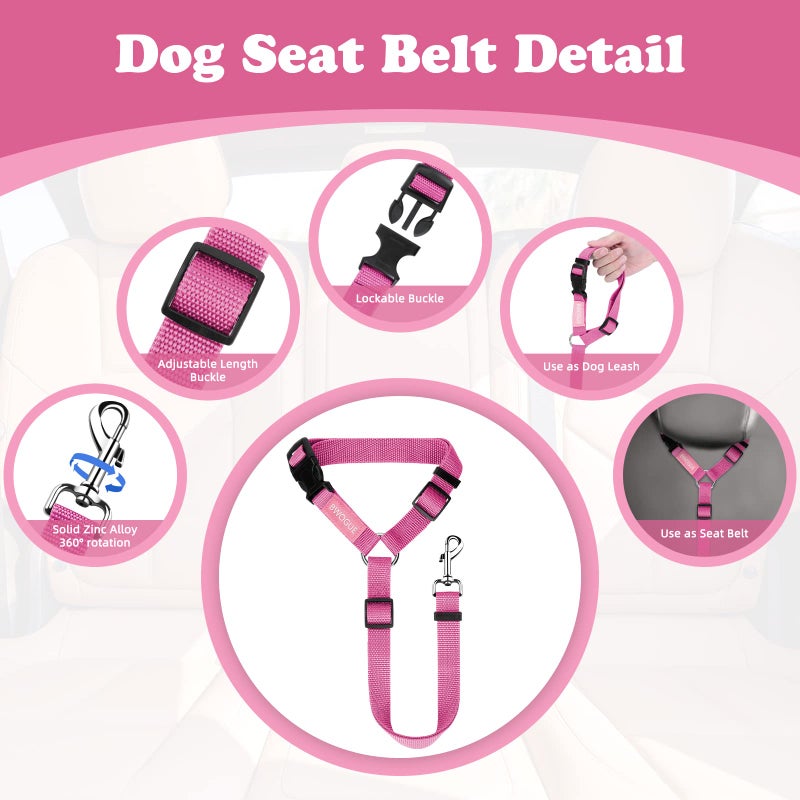 BWOGUE 2 Packs Dog Cat Safety Seat Belt Strap Car Headrest Restraint Adjustable Nylon Fabric Dog Restraints Vehicle Seatbelts Harness - Image 3